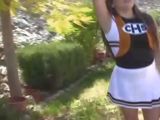 Michelle swell brunette cheerleader cutie flashing tits and ass and pussy